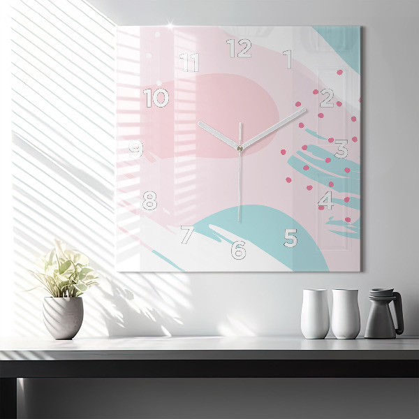 Square glass wall clock Pastel abstraction