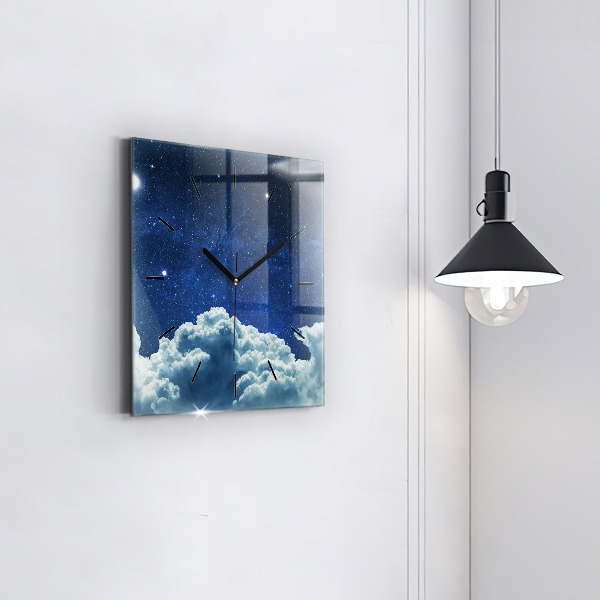 Square glass wall clock Night sky