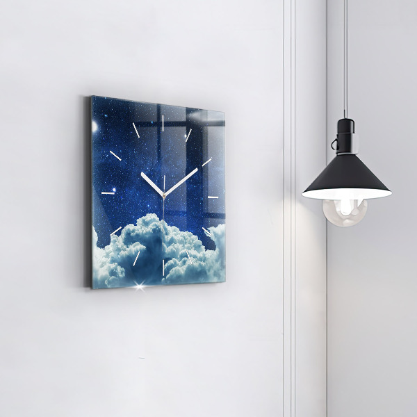 Square glass wall clock Night sky