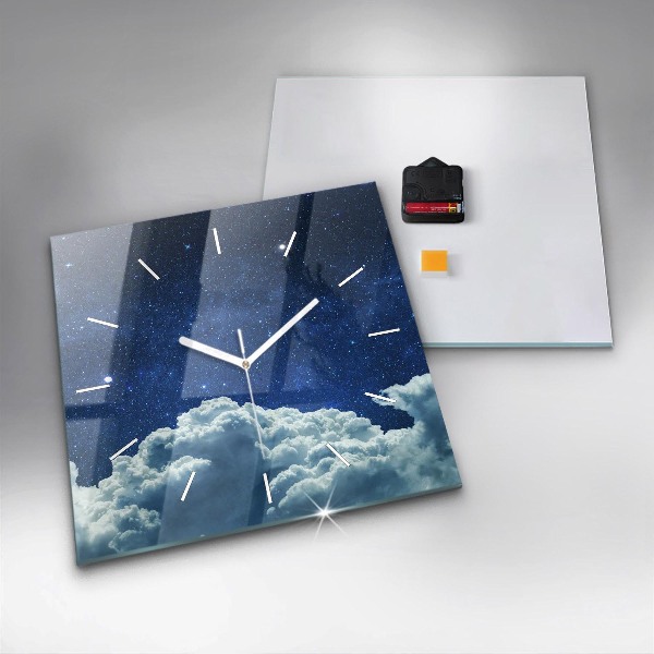 Square glass wall clock Night sky