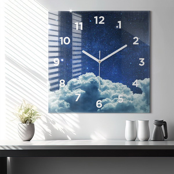 Square glass wall clock Night sky