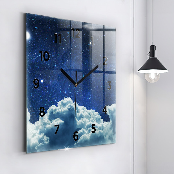 Square glass wall clock Night sky