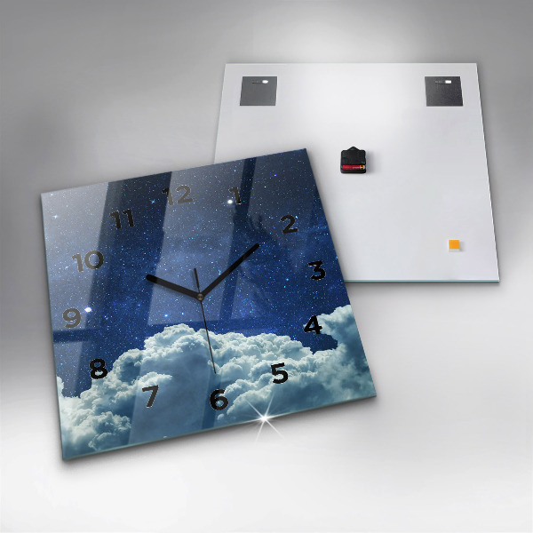 Square glass wall clock Night sky