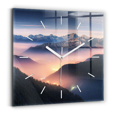 Square glass wall clock Mountain peak landscape