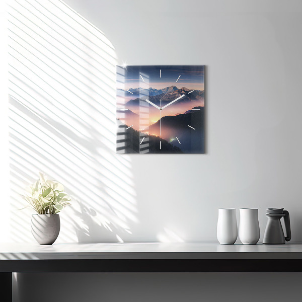 Square glass wall clock Mountain peak landscape