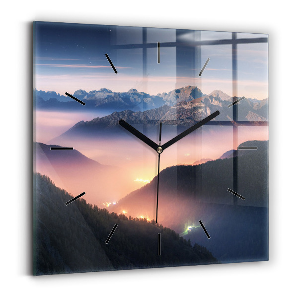 Square glass wall clock Mountain peak landscape