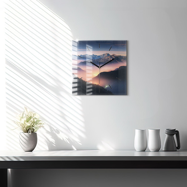 Square glass wall clock Mountain peak landscape