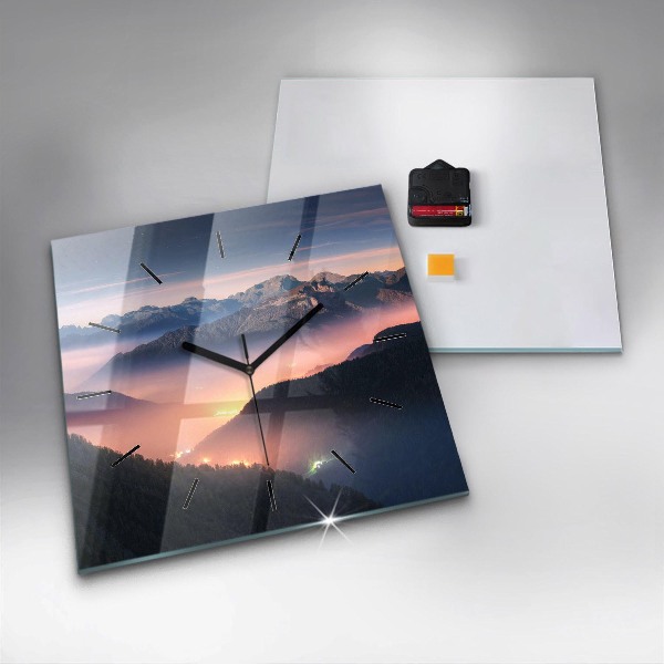 Square glass wall clock Mountain peak landscape