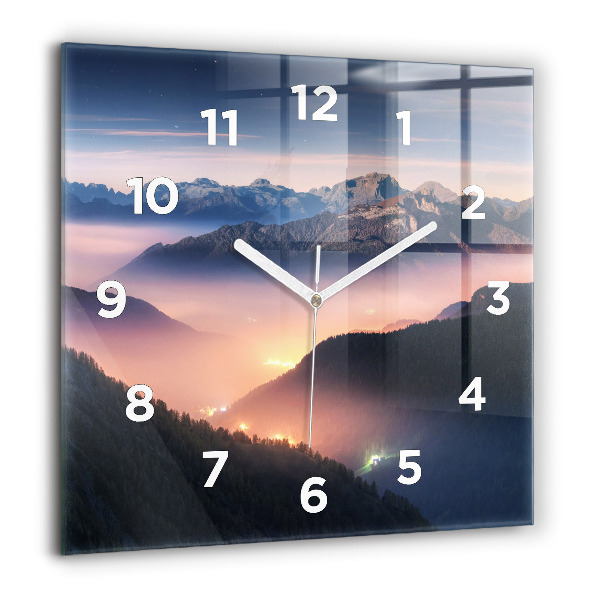 Square glass wall clock Mountain peak landscape