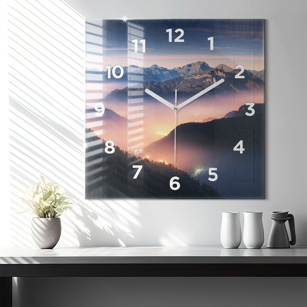Square glass wall clock Mountain peak landscape