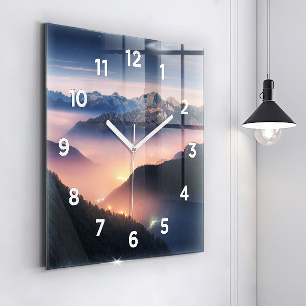 Square glass wall clock Mountain peak landscape