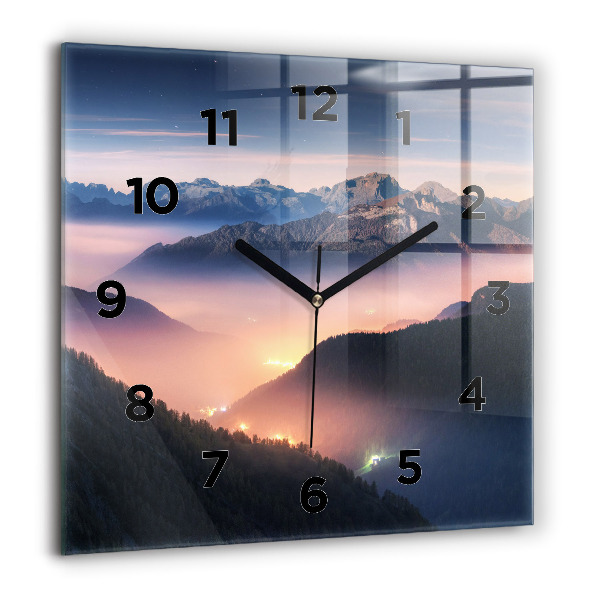 Square glass wall clock Mountain peak landscape