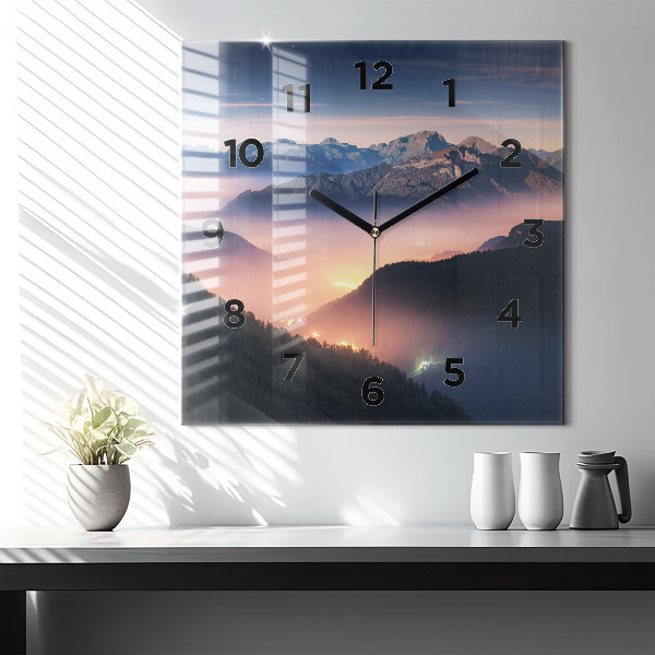 Square glass wall clock Mountain peak landscape
