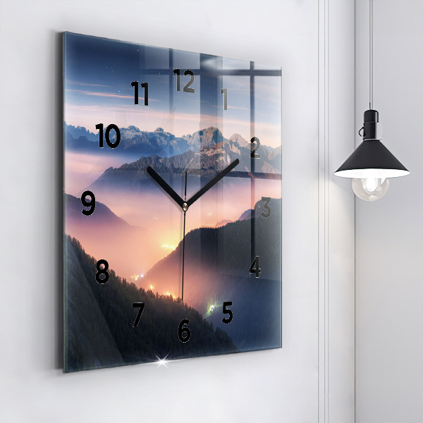 Square glass wall clock Mountain peak landscape