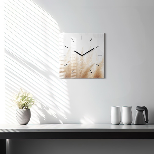 Square glass wall clock Ears of grain