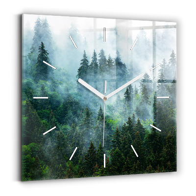 Square glass wall clock Misty forest