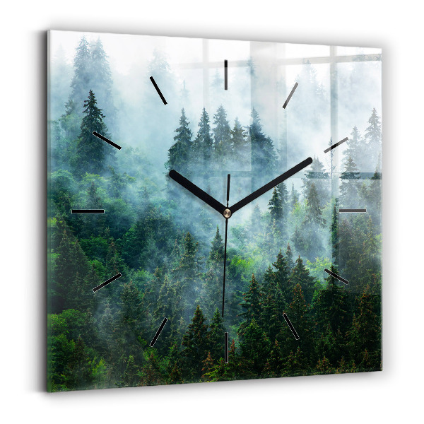 Square glass wall clock Misty forest