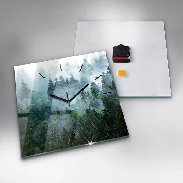 Square glass wall clock Misty forest