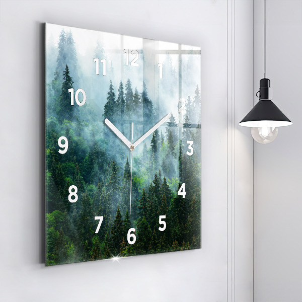 Square glass wall clock Misty forest