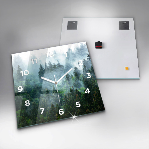 Square glass wall clock Misty forest