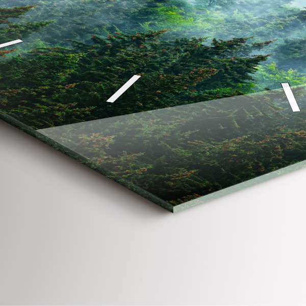 Square glass wall clock Misty forest
