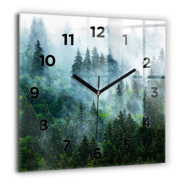 Square glass wall clock Misty forest