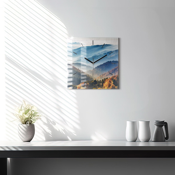 Square glass wall clock Mountain landscape