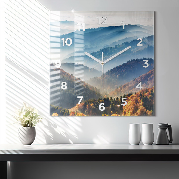 Square glass wall clock Mountain landscape