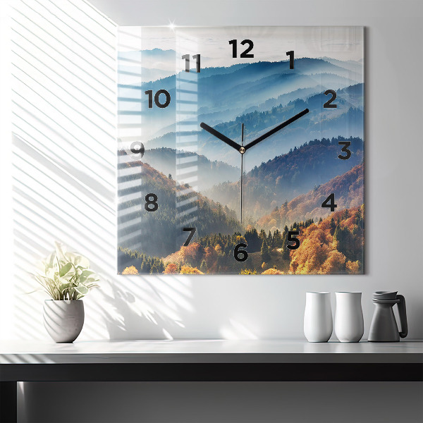 Square glass wall clock Mountain landscape