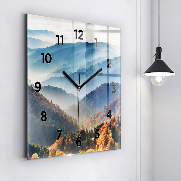 Square glass wall clock Mountain landscape