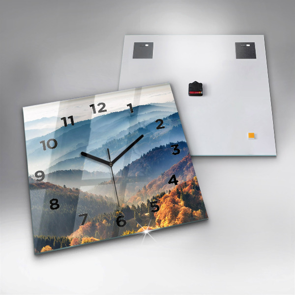Square glass wall clock Mountain landscape