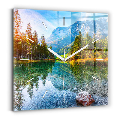 Square glass wall clock River Mountains Landscape