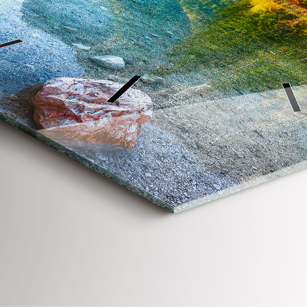 Square glass wall clock River Mountains Landscape