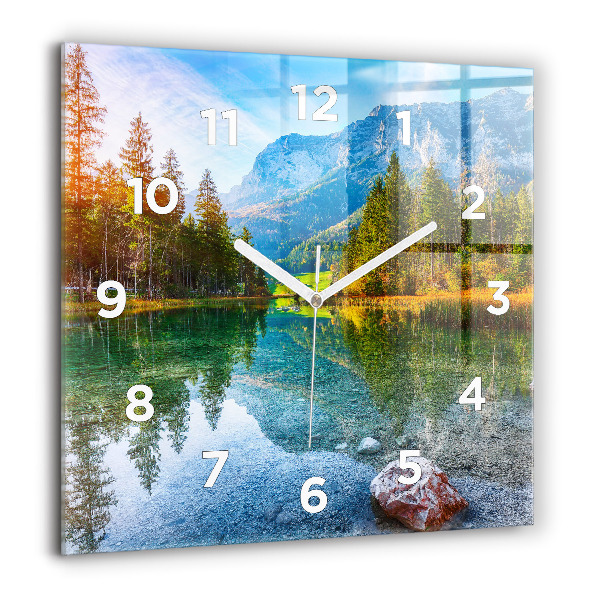 Square glass wall clock River Mountains Landscape