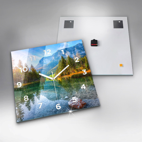 Square glass wall clock River Mountains Landscape