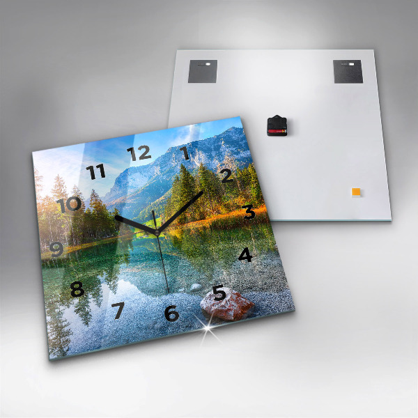Square glass wall clock River Mountains Landscape
