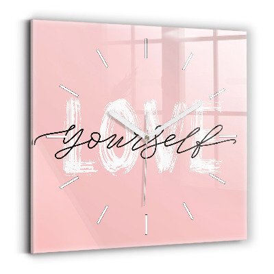 Square glass wall clock The inscription Love yourself