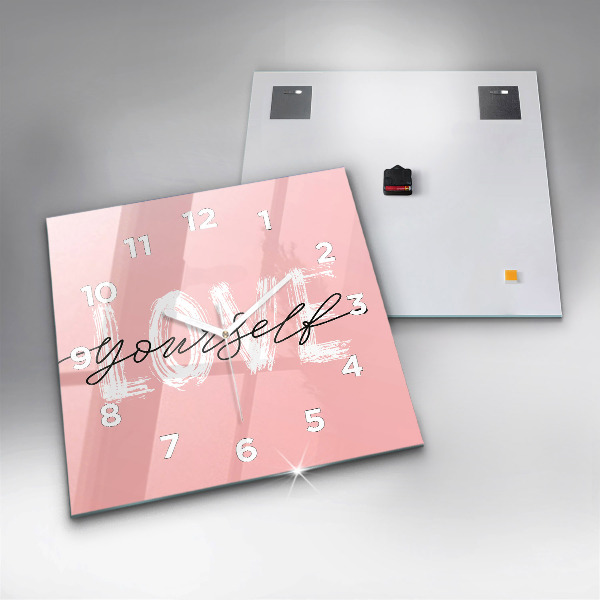 Square glass wall clock The inscription Love yourself