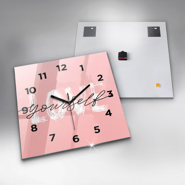 Square glass wall clock The inscription Love yourself
