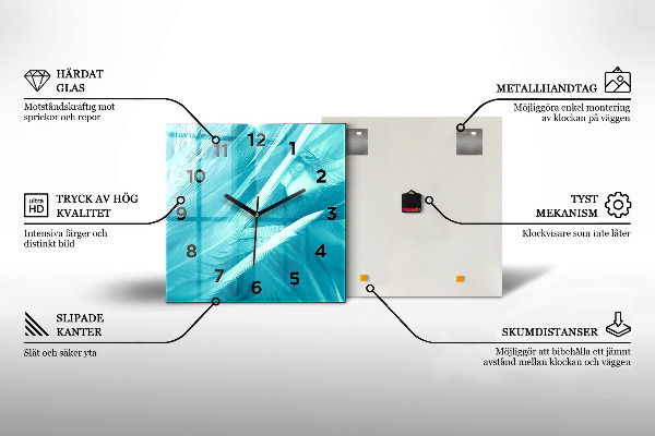 Square glass wall clock Painted wall