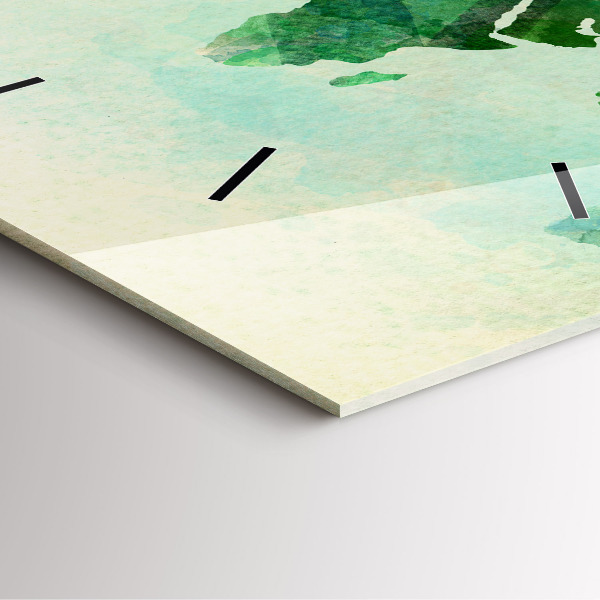 Square glass wall clock Watercolor world map