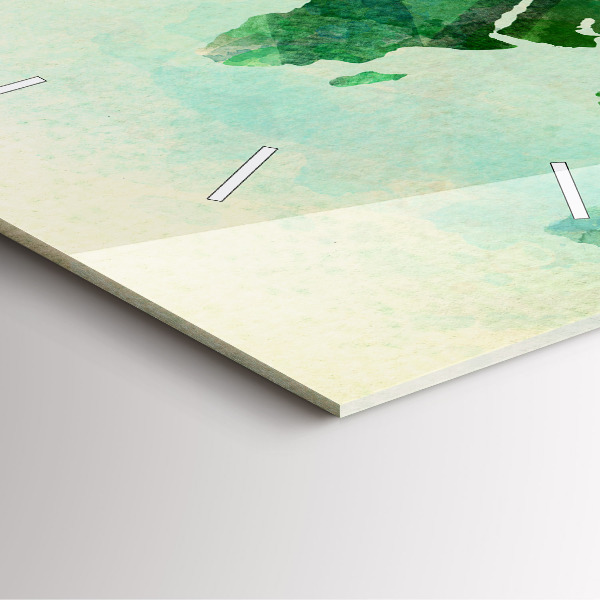 Square glass wall clock Watercolor world map