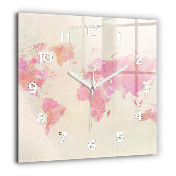 Square glass wall clock Watercolor world map