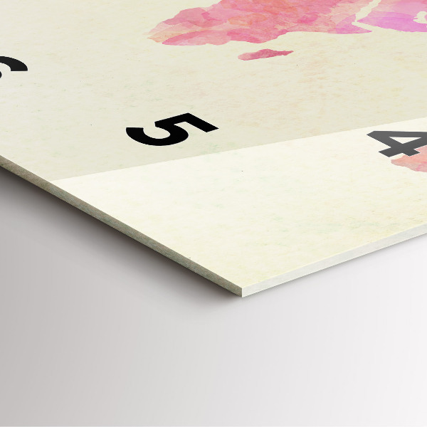 Square glass wall clock Watercolor world map