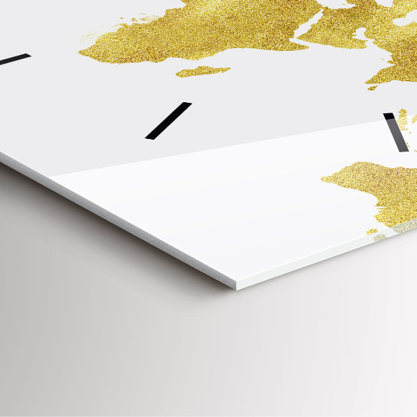 Square glass wall clock Golden map of the world