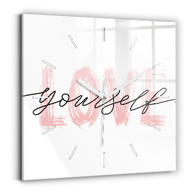 Square glass wall clock The inscription Love yourself