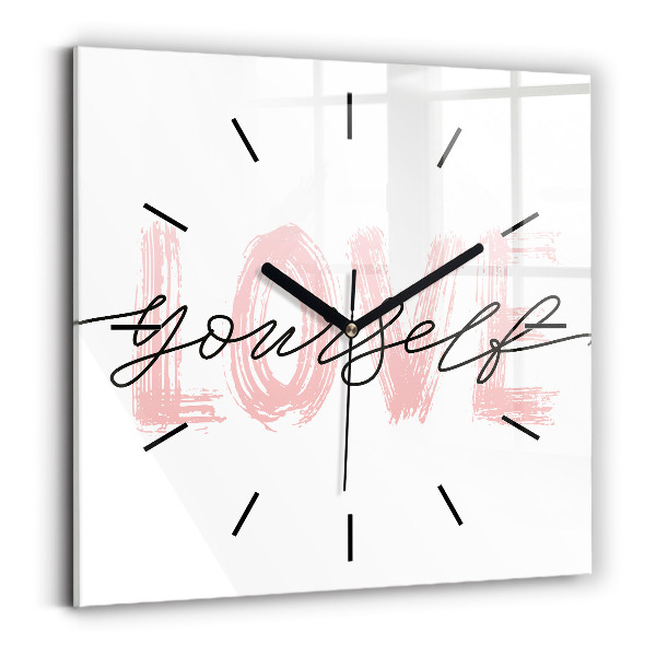 Square glass wall clock The inscription Love yourself
