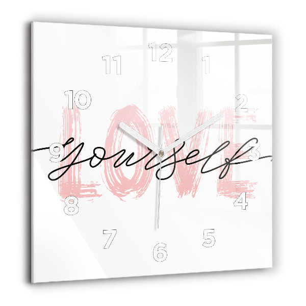 Square glass wall clock The inscription Love yourself