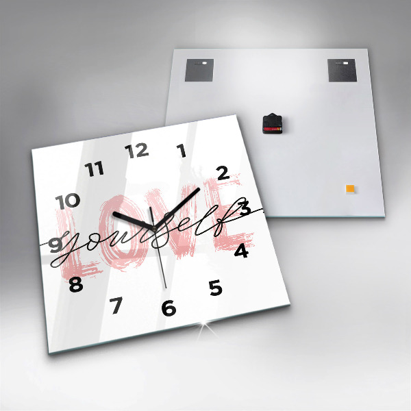 Square glass wall clock The inscription Love yourself