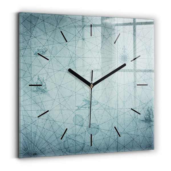 Square glass wall clock Vintage map